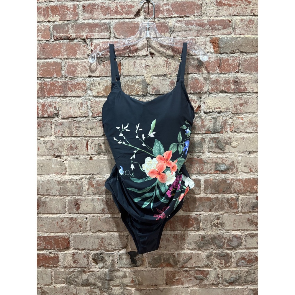 Jantzen Floral Tummy Control One Piece Swimsuit Black 16